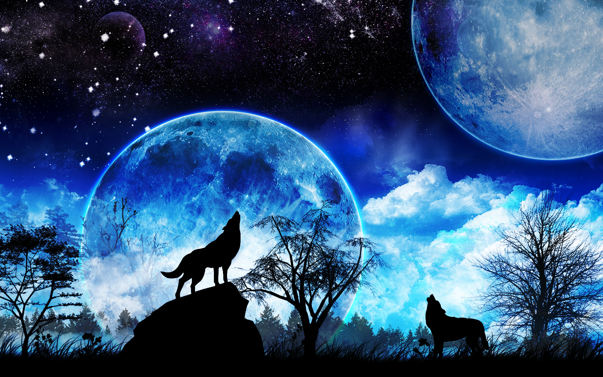 Fantasy Wolf With Galaxy Background Wallpaper Download  MobCup