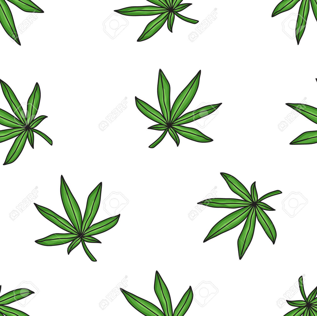 Seamless Natural Vector Pattern Cartoon Hand Drawn Marijuana On