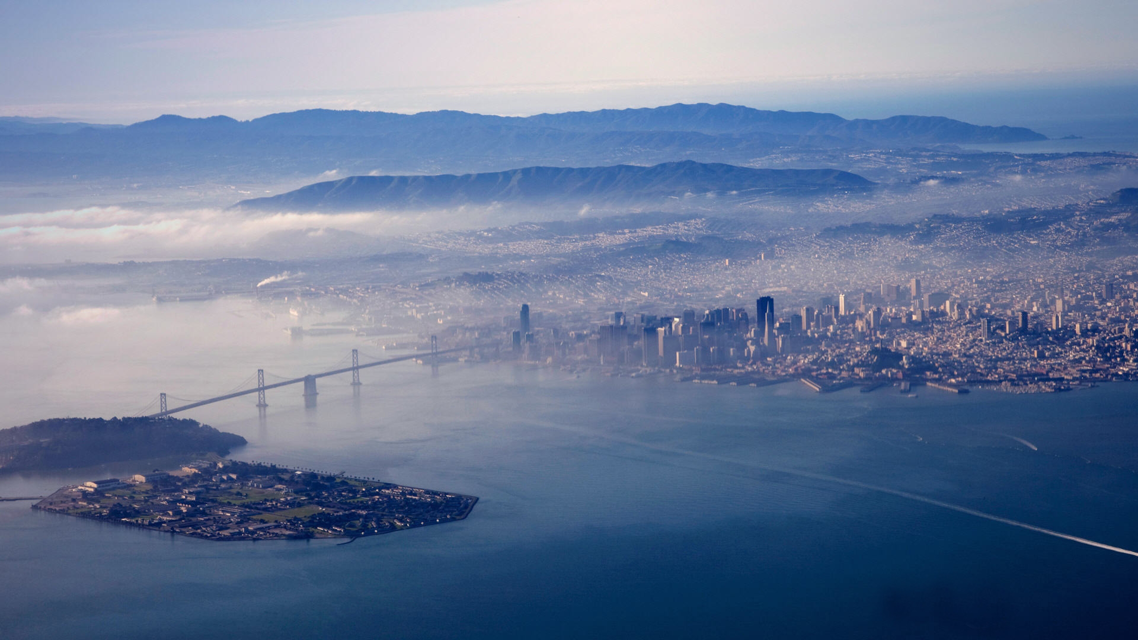 Aerial San Francisco Sky Fog Wallpaper Background 4k Ultra HD