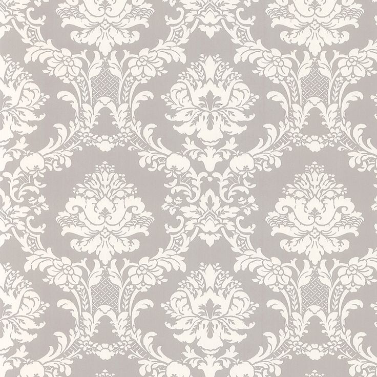 White On Gray Victorian Stencil Floral Damask Wallpaper