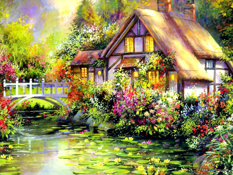 Country Cottage Charm Art Wallpaper Jim Mitchell