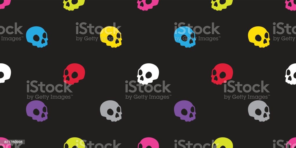 Skull Halloween Bone Skeleton Ghost Icon Seamless Pattern Colorful