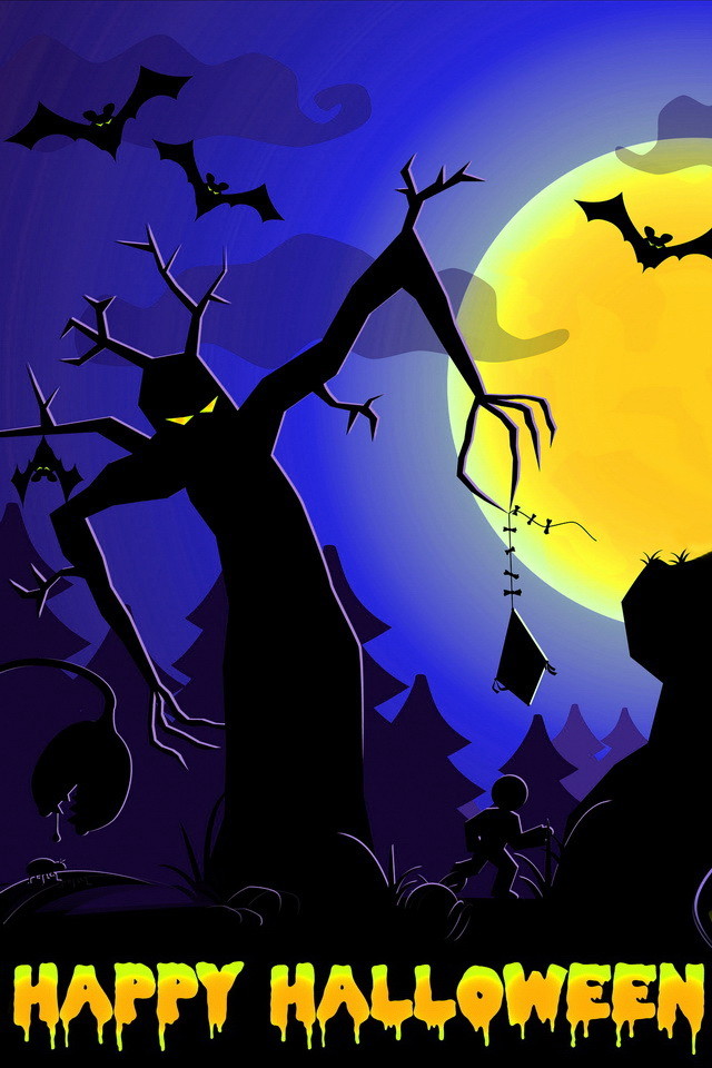 Happy Halloween Illustration Wallpaper   Free iPhone Wallpapers