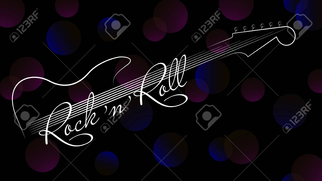 Music Background Guitar And Inscription Rock Roll On Black
