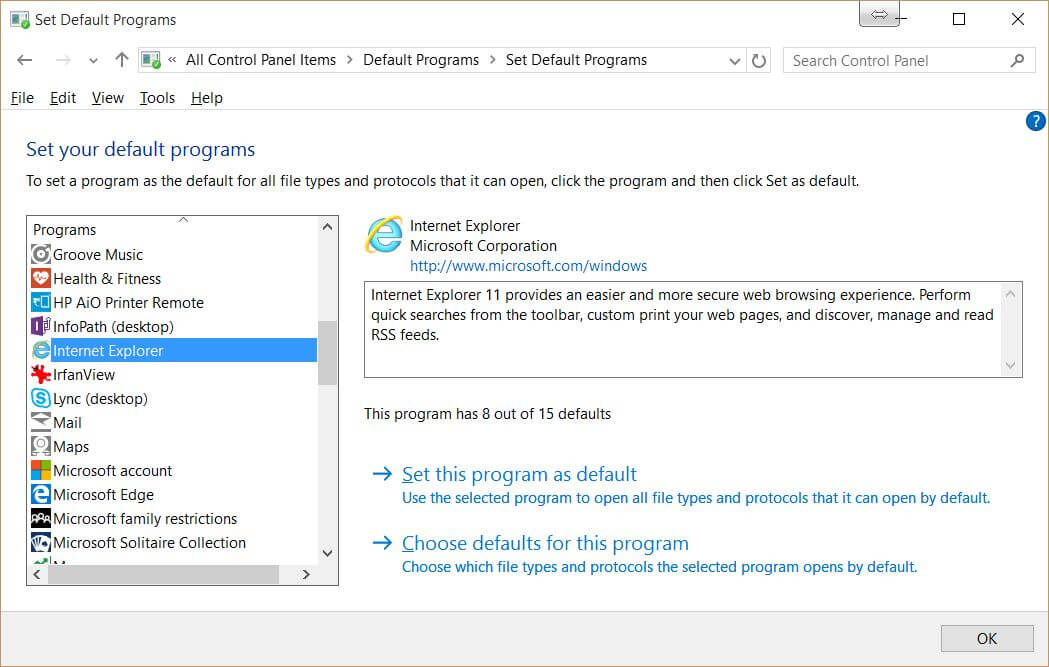 Windows Default Programs Set You Inter
