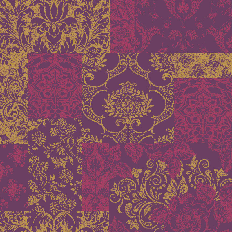 Vymura Brocade Suede Effect Wallpaper In Purple And Gold M0891