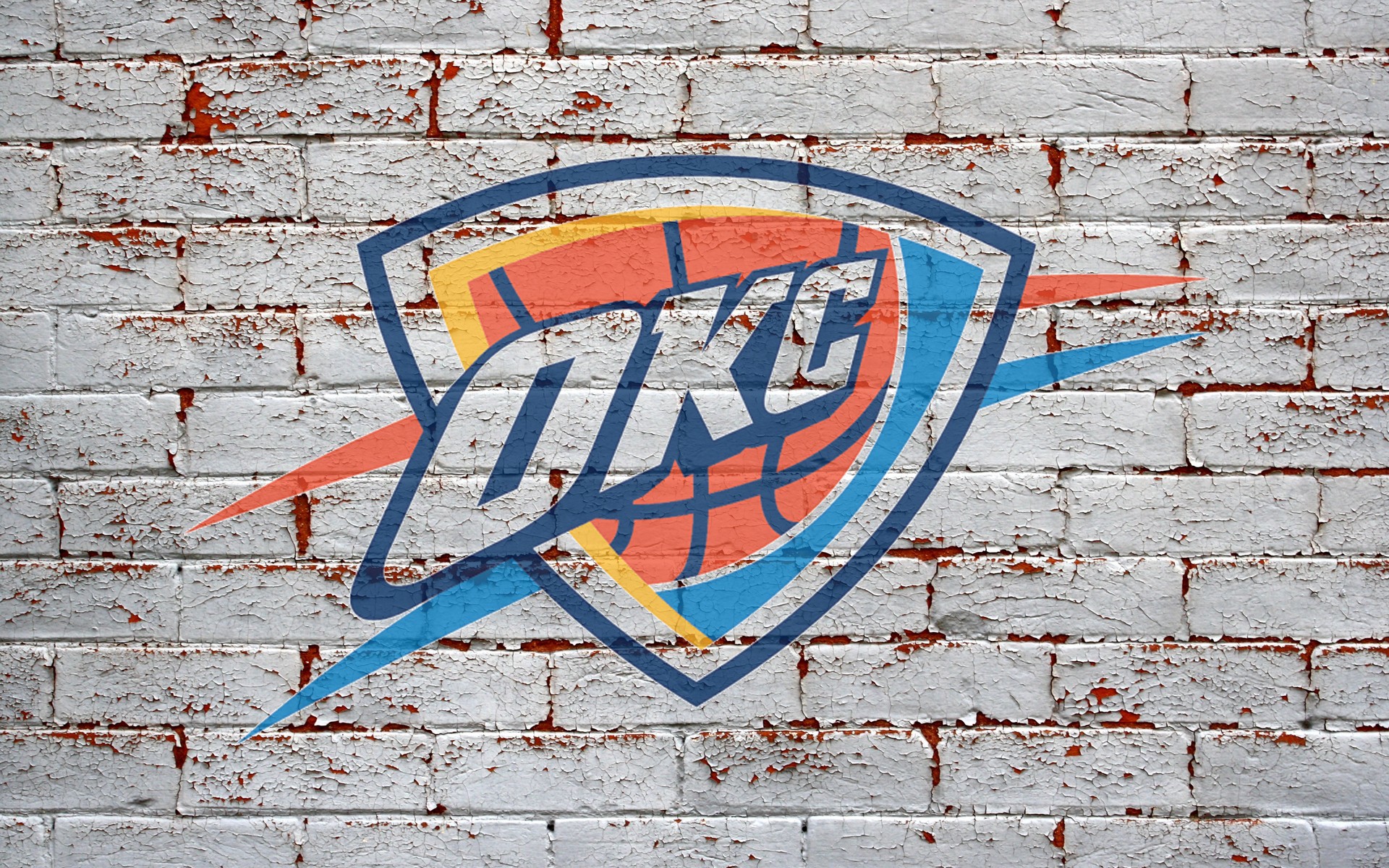 Oklahoma City Thunder Logo On Grey Brick Wall Wide Nba