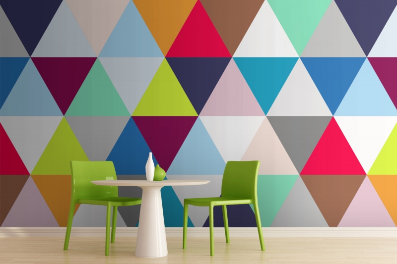 Geometric Multicoloured Geometric Triangles Mural Wallpaper Room3jpg