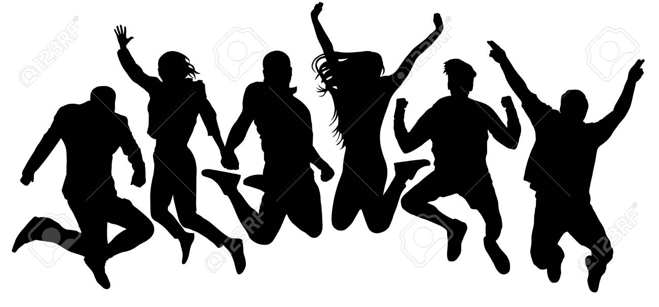 Jumping Friends Youth Background People Jump Vector Silhouette