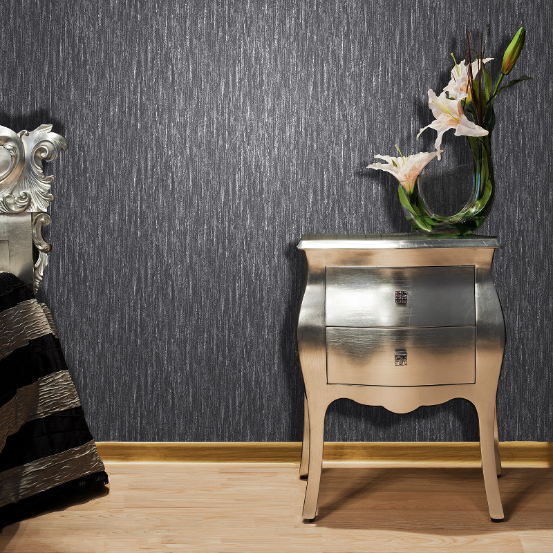 Vymura Panache Plain Glitter Wallpaper In Black And Silver M0854