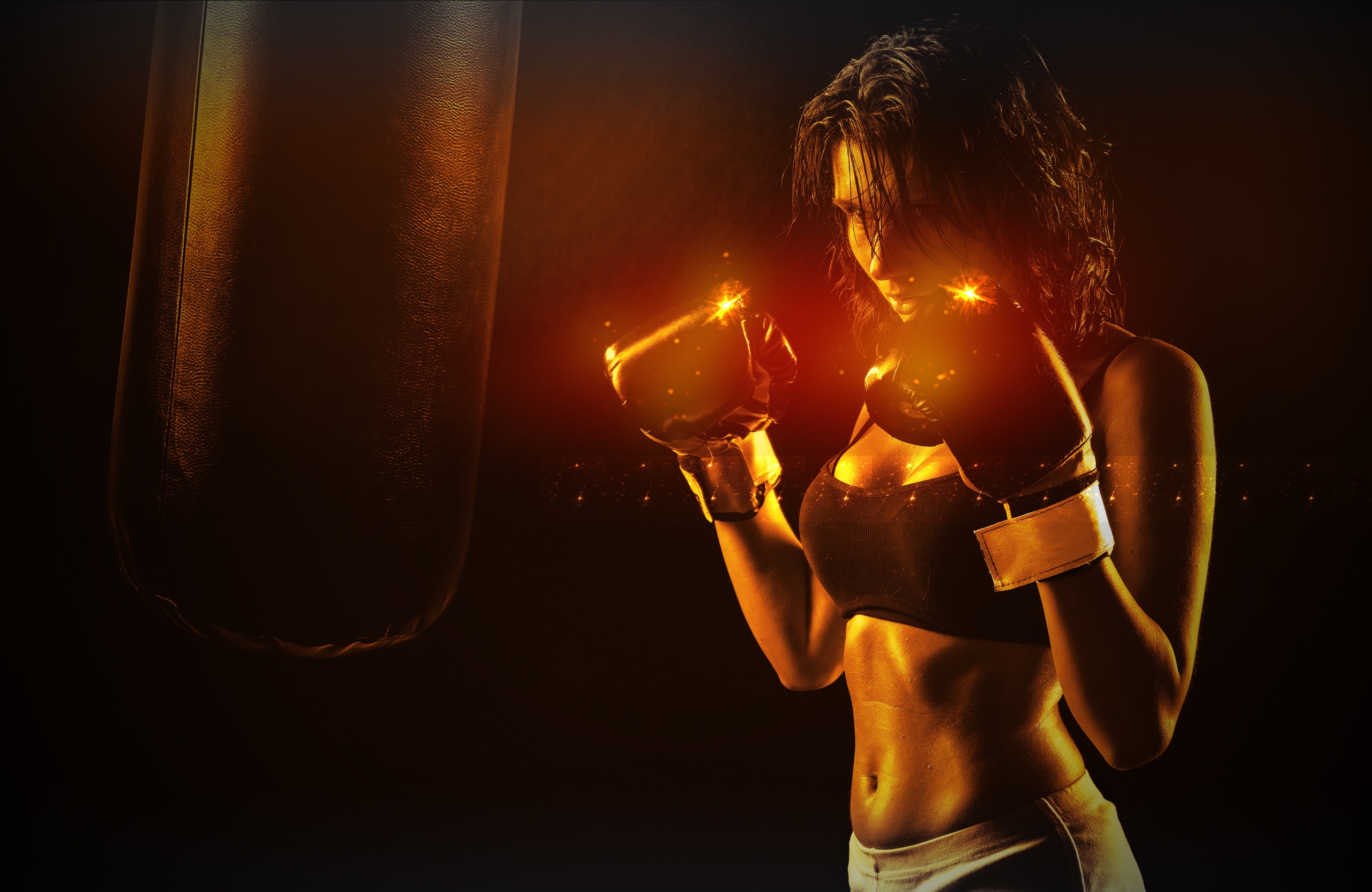 Photos Boxer Glove Girls athletic Boxing Hands Belly 2560x1664