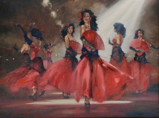 Flamenco Painting Famous Dancer Sieta Hermanas