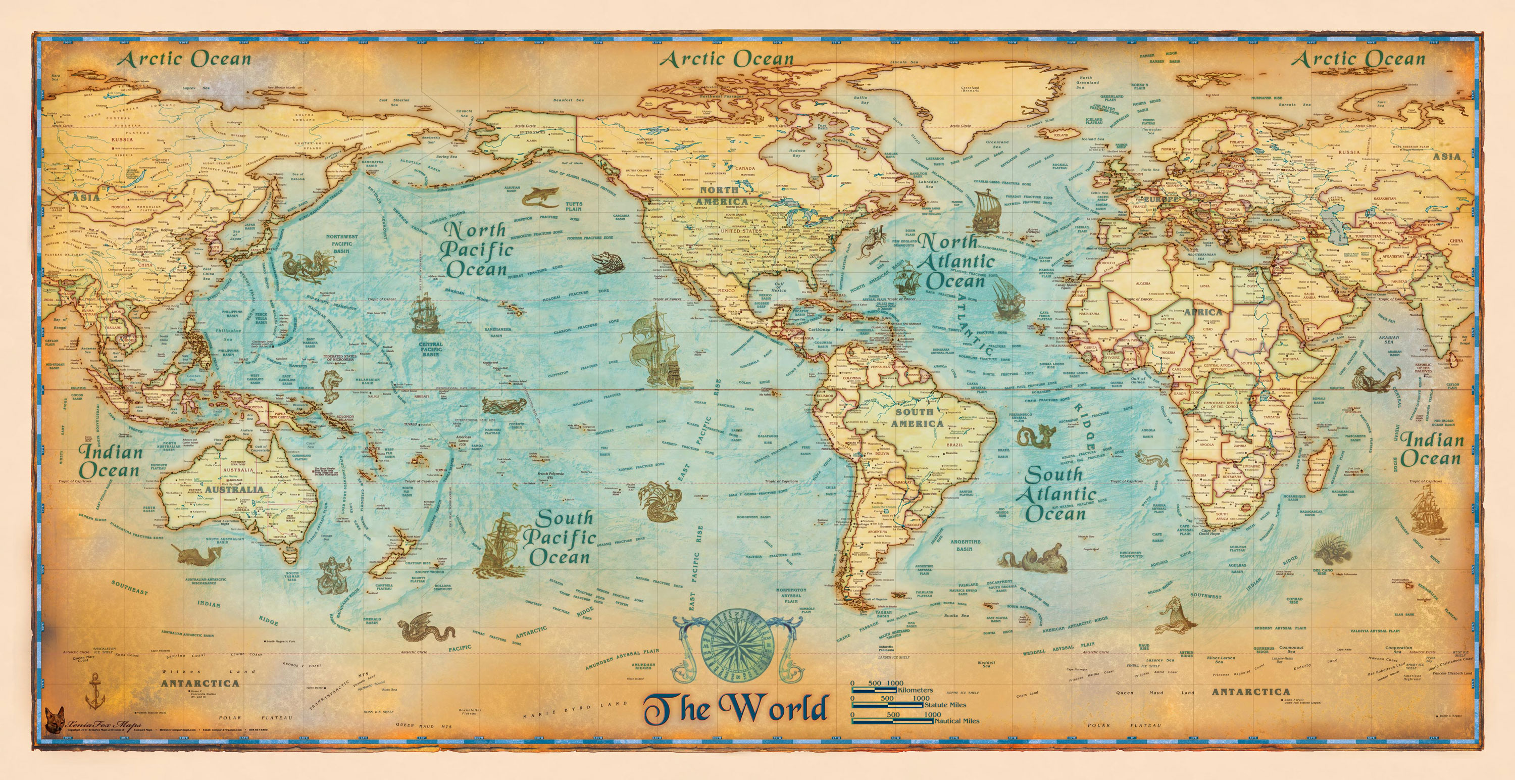 Wall Maps World Antique Style Map From