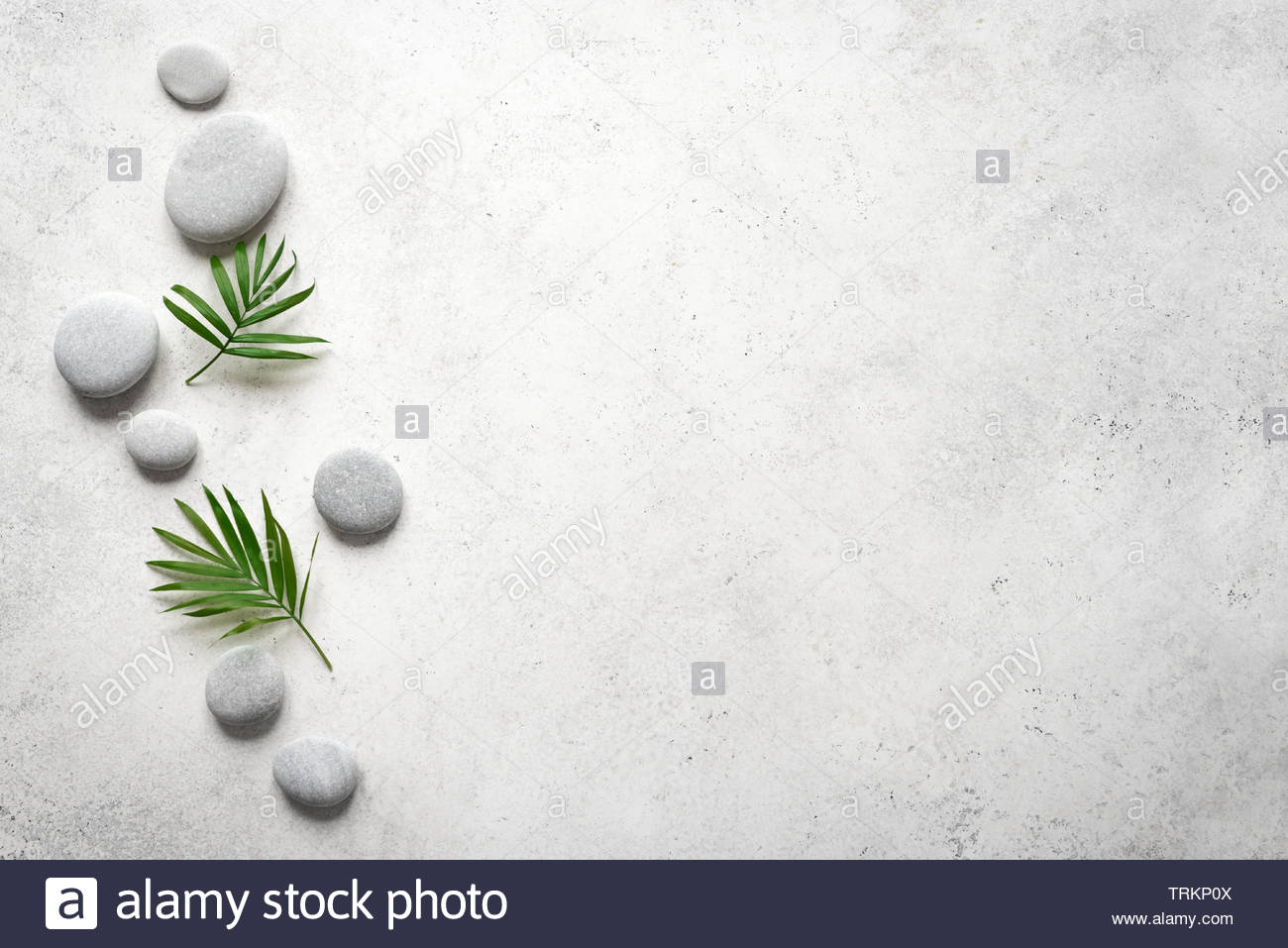 Spa Concept On White Stone Background Palm Leaves And Zen Like