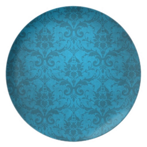 Vintage Aqua Blue Damask Wallpaper Dinner Plates