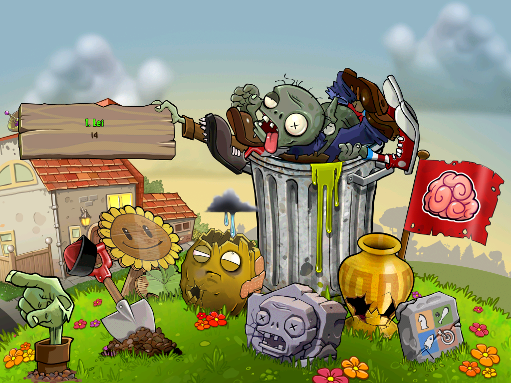 plants vs zombies background made of clay