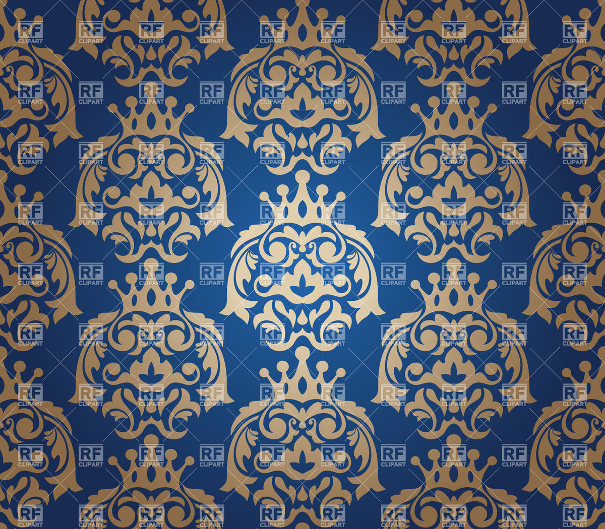 Seamless Golden And Blue Damask Wallpaper Royalty