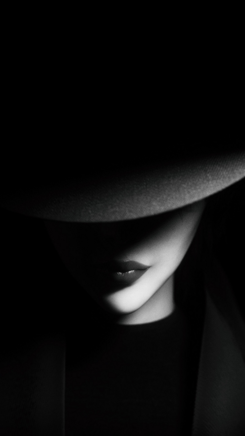 Wallpaper Girl Hat Bw Dark Shadows