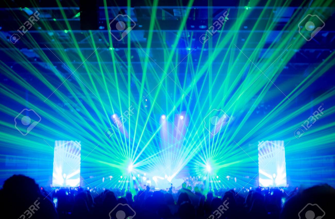 Blurred Background Bokeh Lighting In Concert With Audience Music