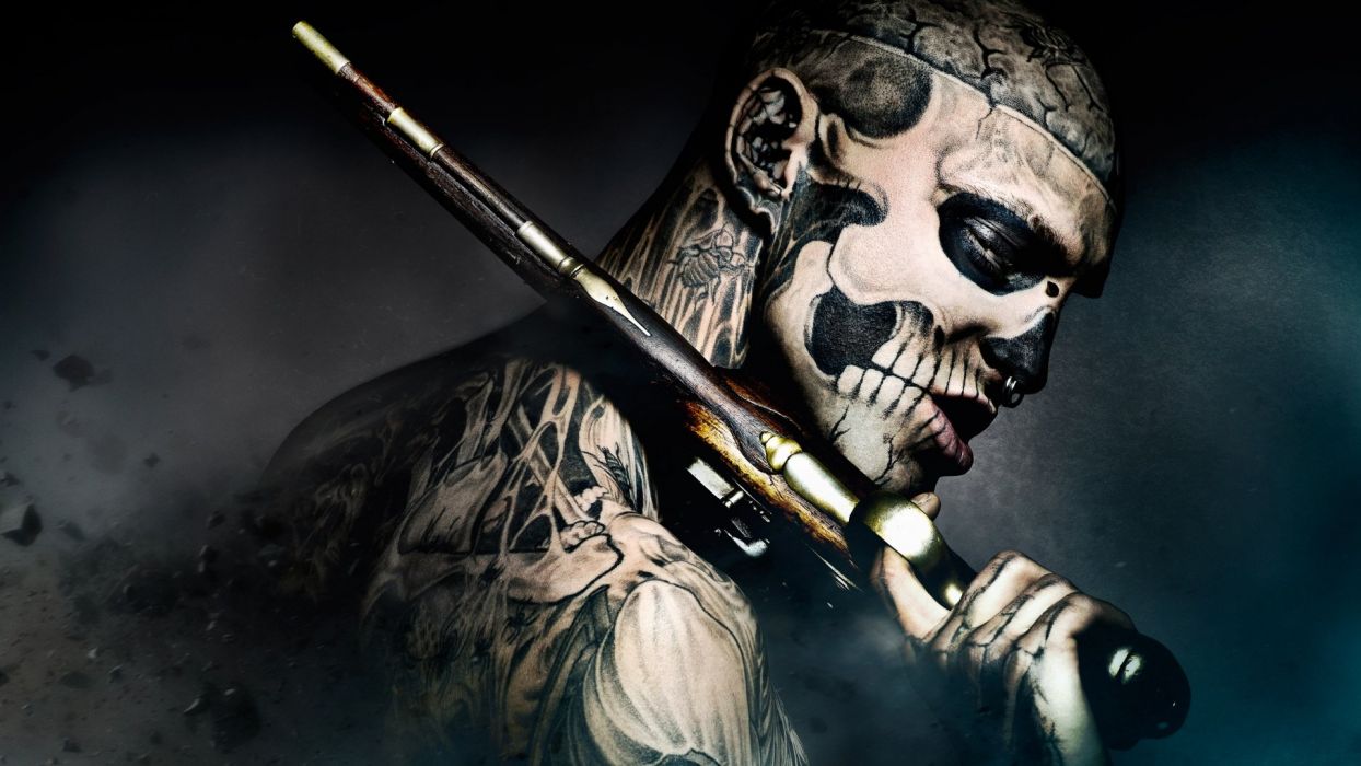 Tattooed Body Freak Gun Tattoo Skull Wallpaper