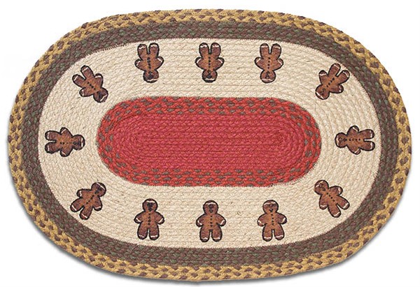 Christmas Rug Gingerbread Men Braided Oval Country Decor