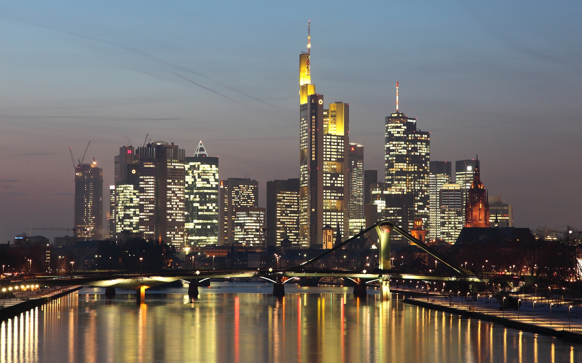 Wallpaper Germany Frankfurt Bridge Evening