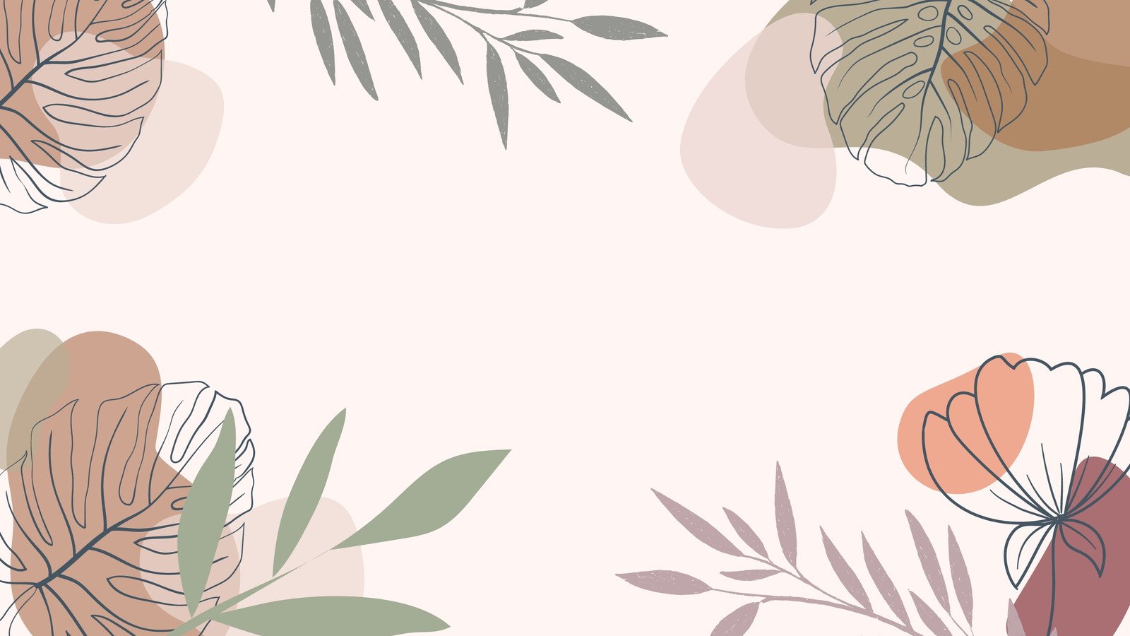 Aesthetic minimalist desktop wallpaper with floral and botanical illustrations on a soft pastel background