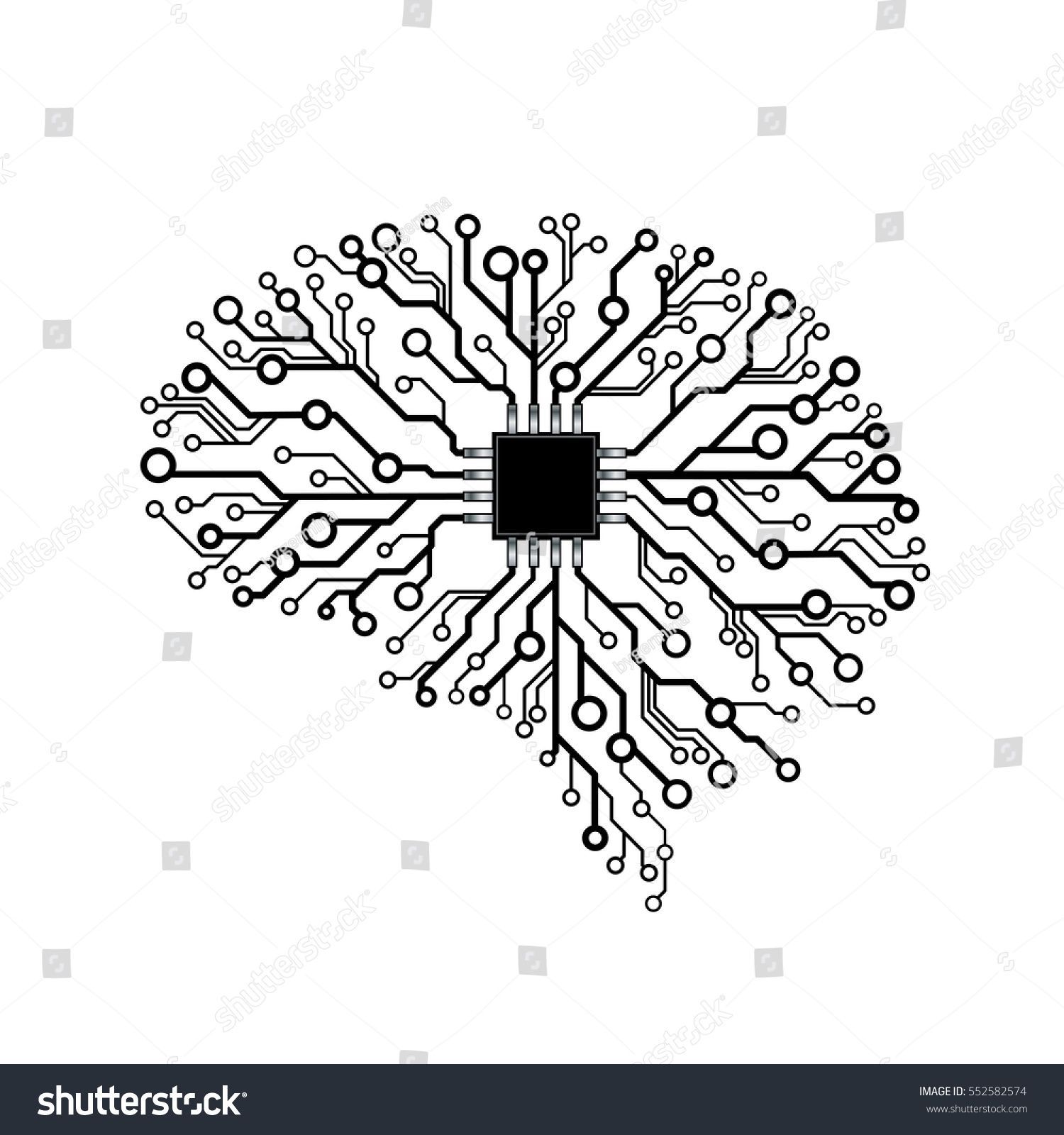 Vector Printed Circuit Board Human Brain Concept Illustration Of