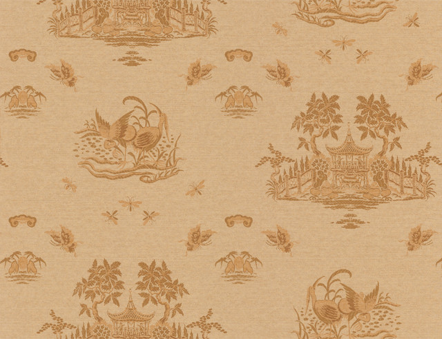 Brewster Brown Chinoiserie Toile Wallpaper Contemporary