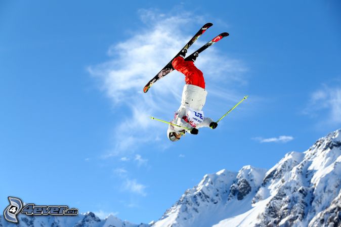 Jumping On The Ski Extreme Skiing Acrobatics