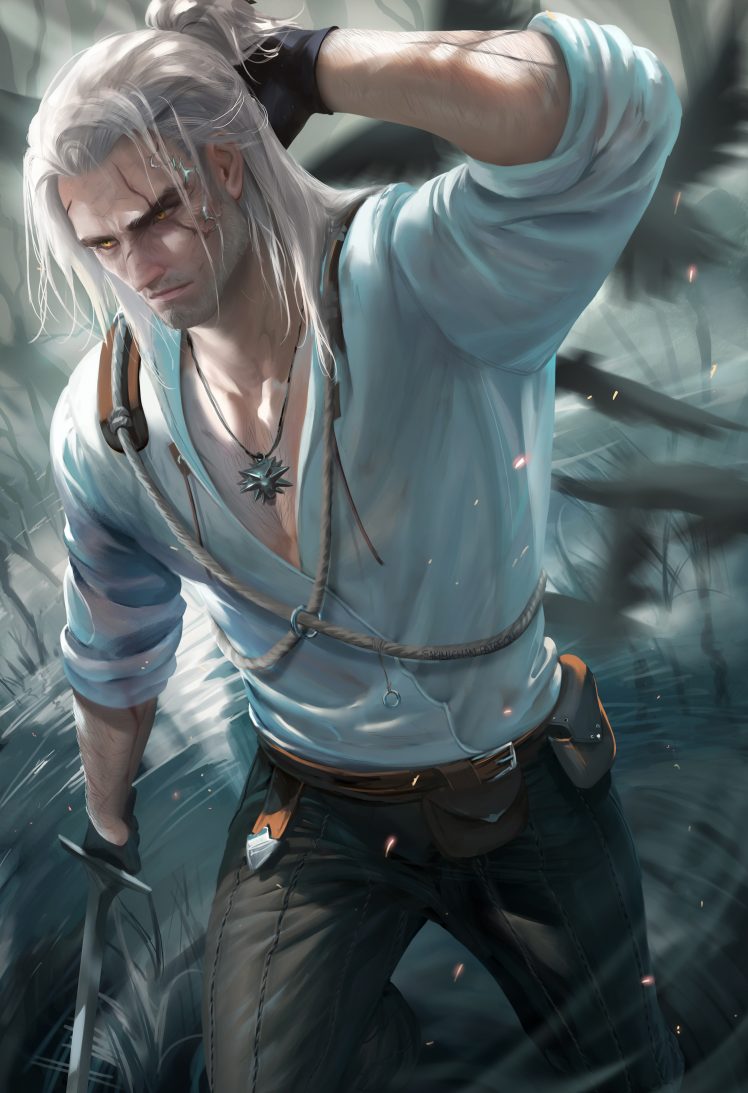 Men White Hair Geralt Of Rivia Sakimichan The Witcher Video