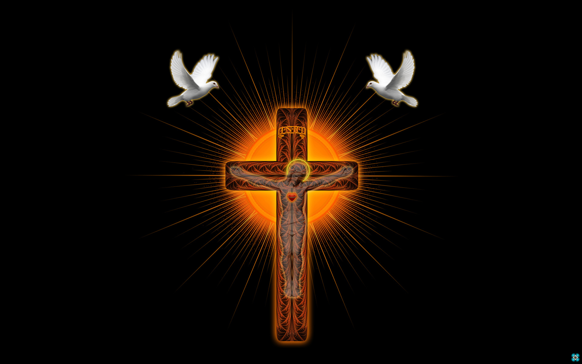 Art Religion Catholic Jesus Doves Birds Symbols Wallpaper Background