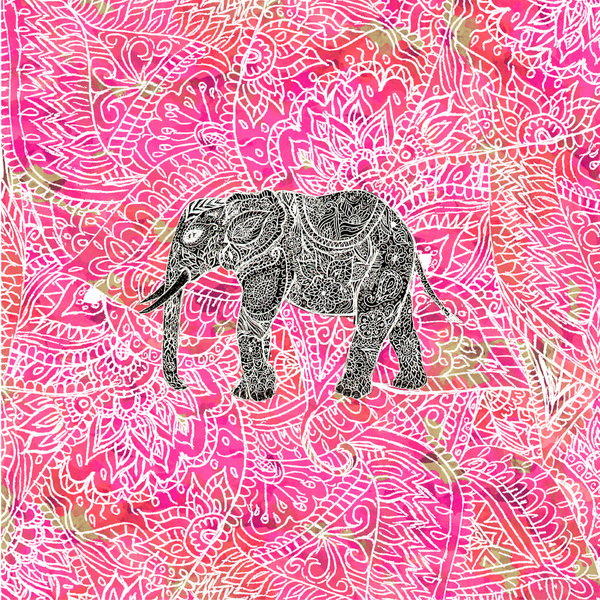 Pink Safari Tribal Paisley Elephant Henna Pattern Art Print By