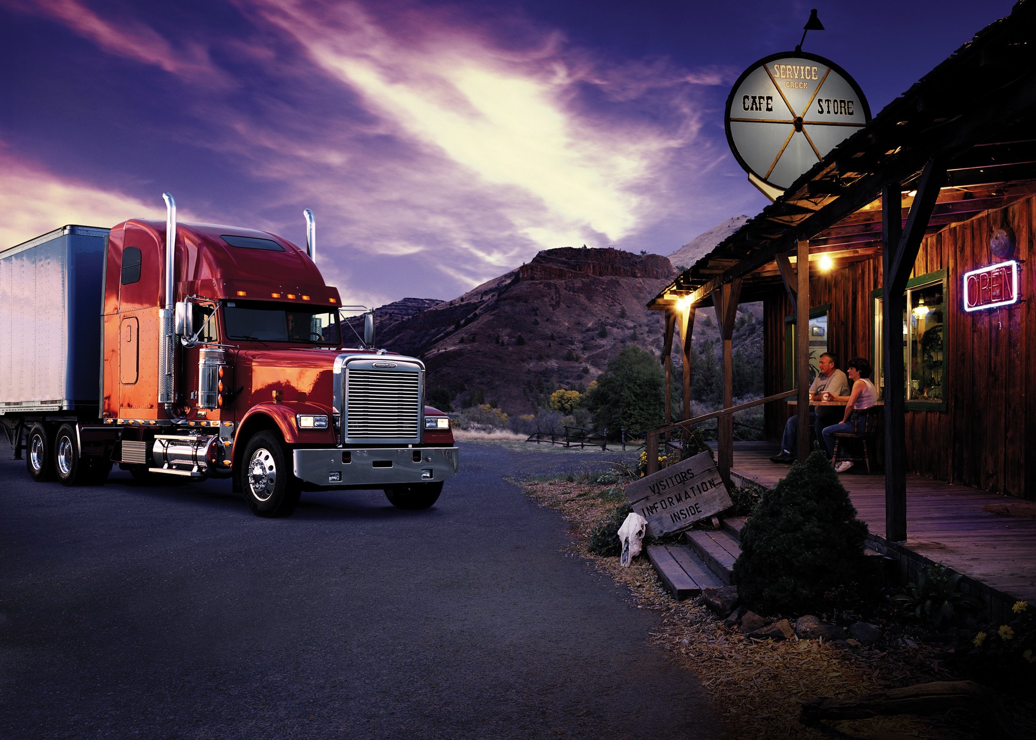 Semi Trucks At Night Wallpaper