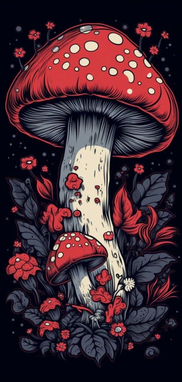 Mystical Mushrooms Cellphone Wallpaper Digital Mushroom Art Phone