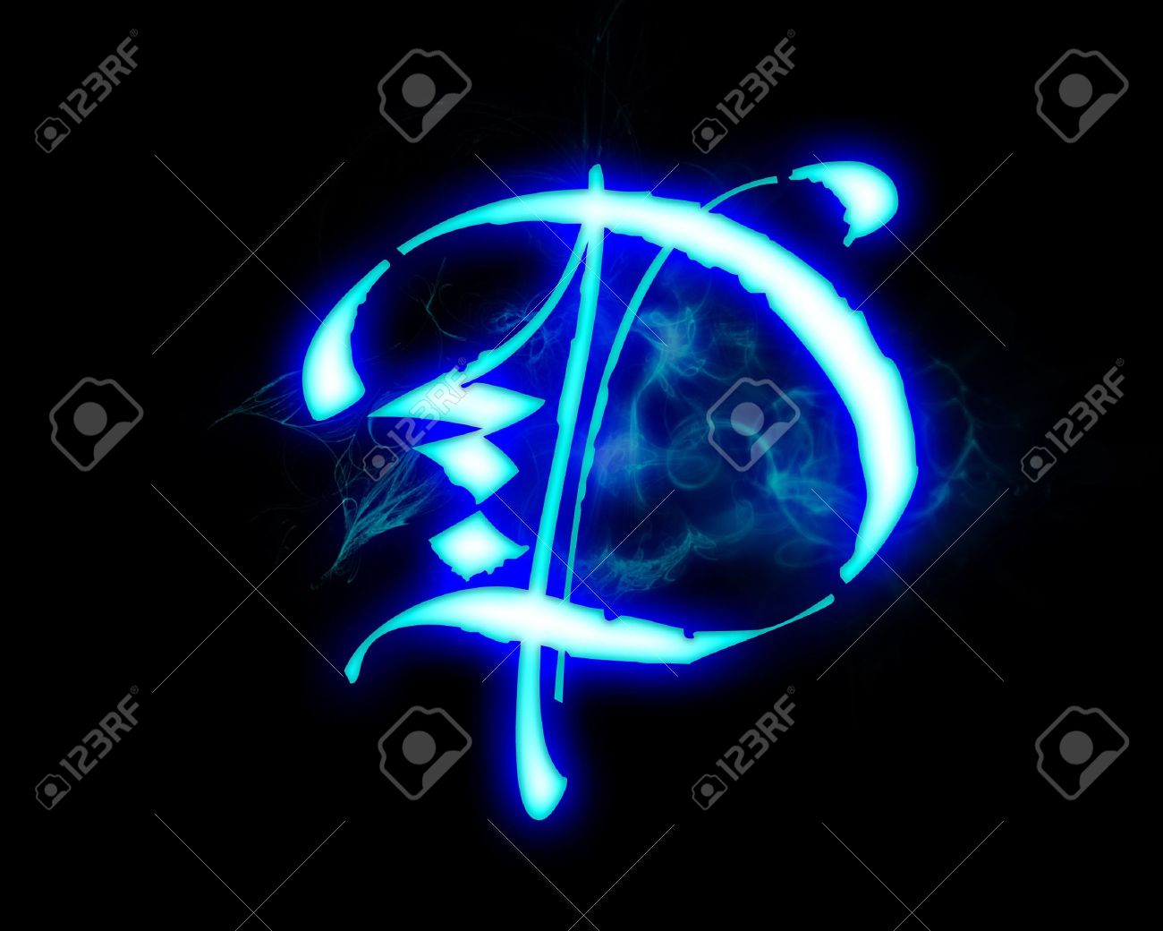 Blue Flame Magic Font Over Black Background Letter D Stock Photo