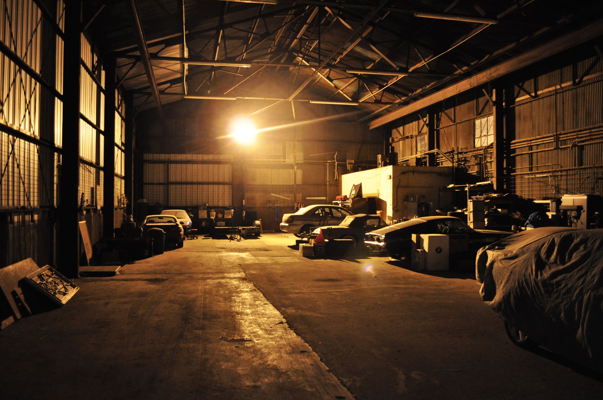 Garage Workspace Subaru Impreza Ford Mustang Cars Wallpaper