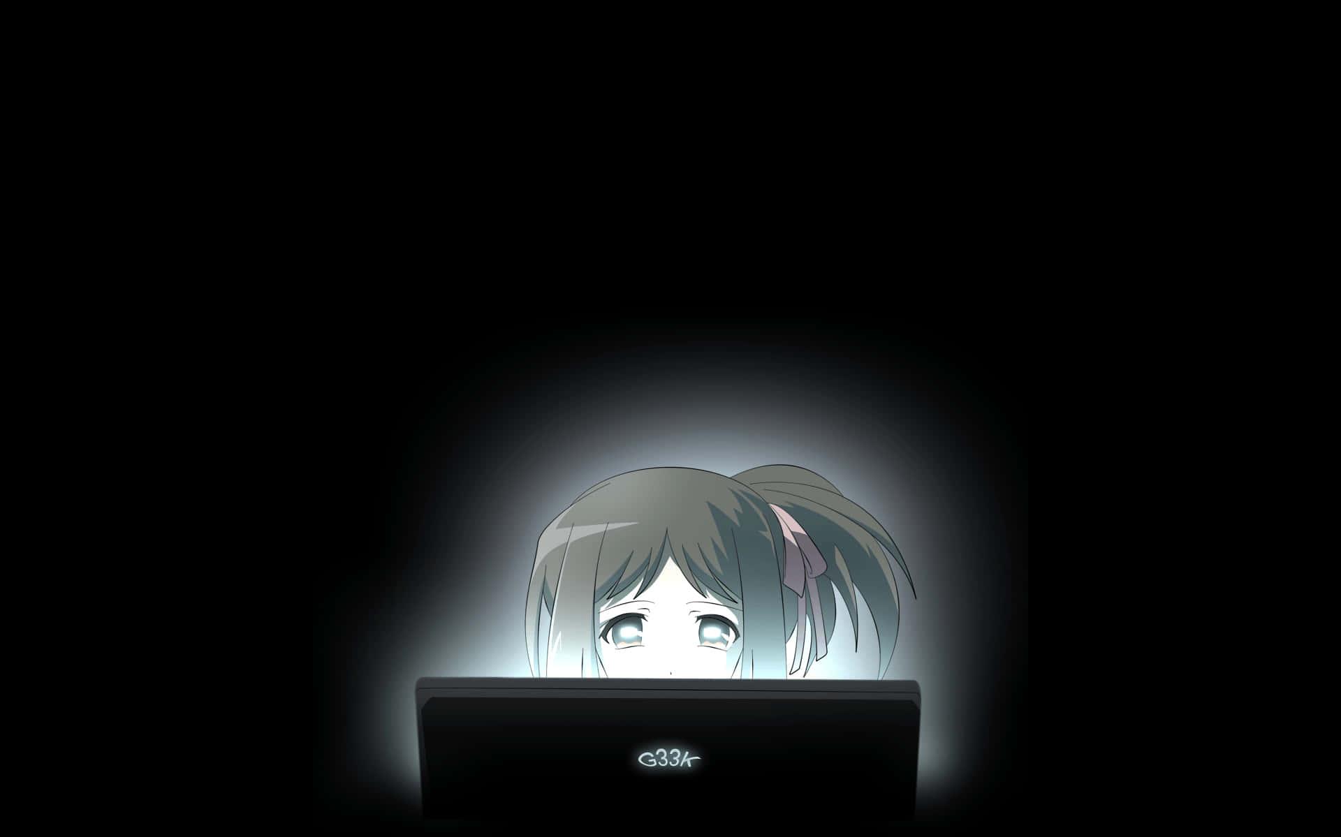 Download Dark Cute Anime Girl Aesthetic With Laptop Wallpaper