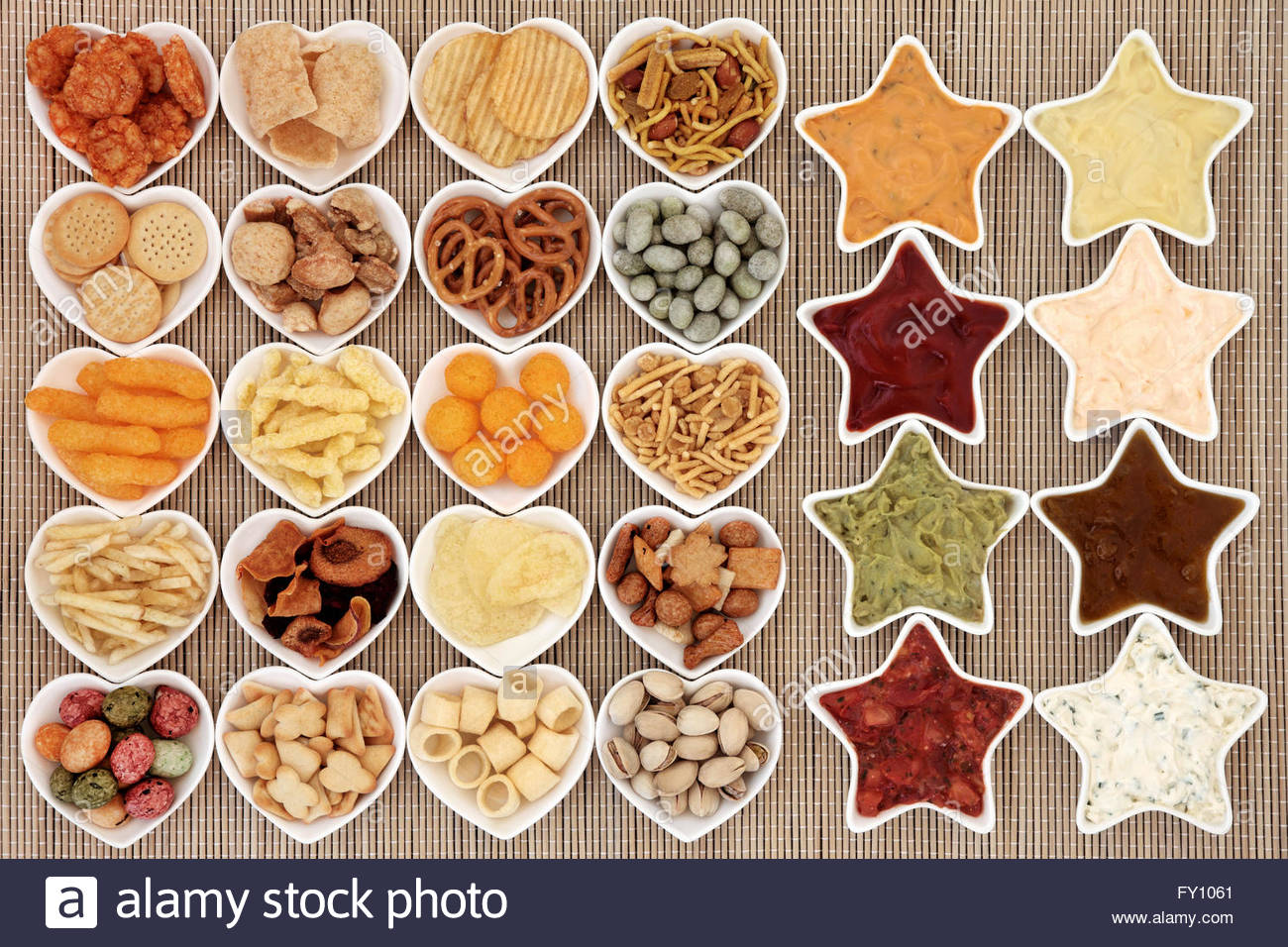 Crisp And Dip Party Food Selection In Heart Star Shaped