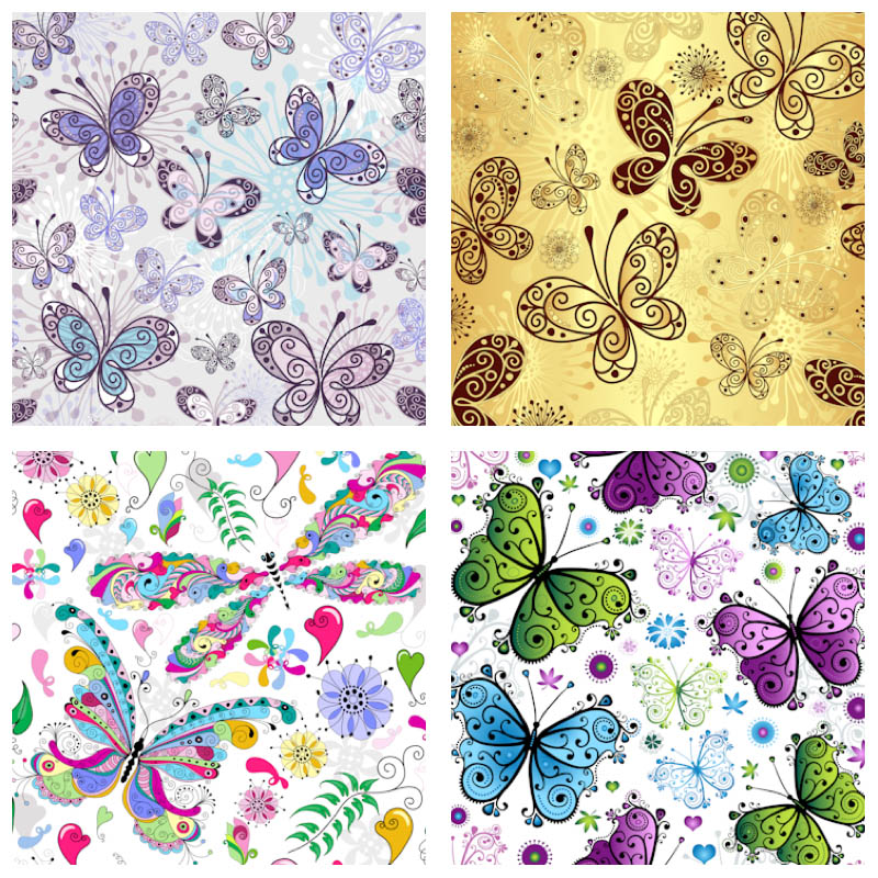 Set of 4 vector butterfly wallpaper designs with butterfly patterns 800x800