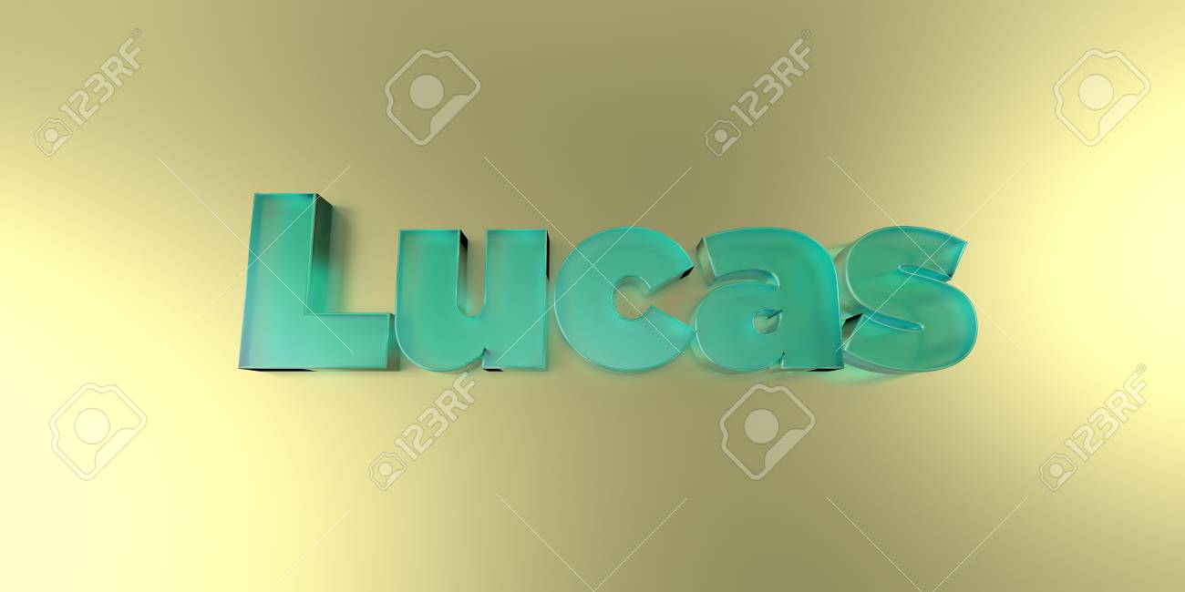 Lucas Colorful Glass Text On Vibrant Background 3d Rendered