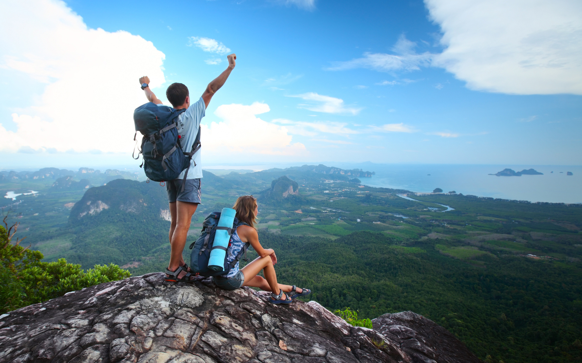 Hiking People Men Women Landscapes Scenic Mountains Sky Clouds Mood