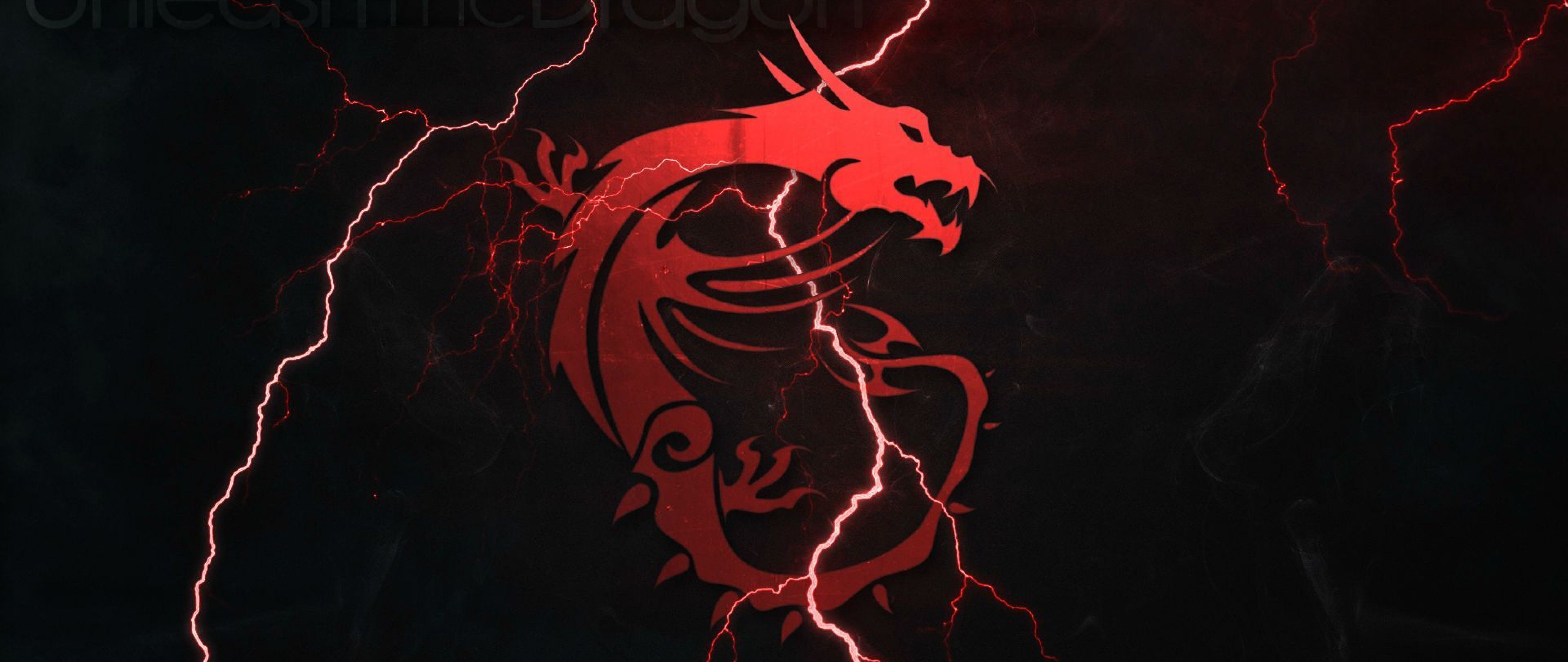 Red Dragon Logo with Lightning: A 4K PC Wallpaper