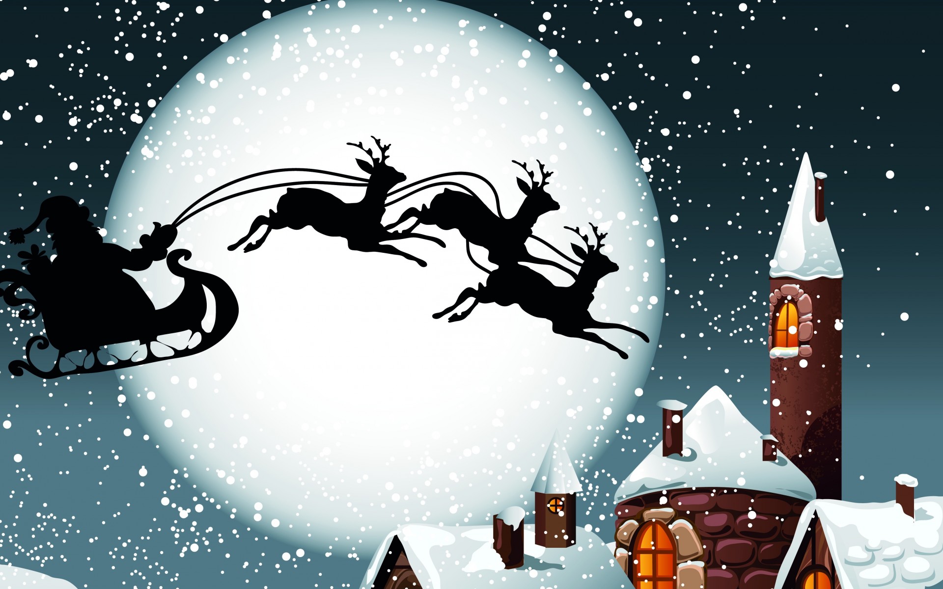 Holidays Christmas Reindeer Sleigh Santa Claus Wallpaper