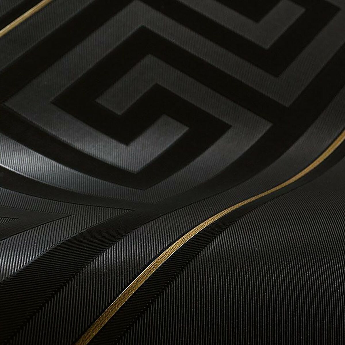 Greek Key Stripped Black Gold Metallic Textured Versace Wallpaper