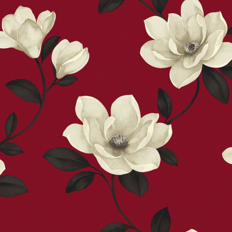 Magnolia Flower Wallpaper In Red By Sophie Conran For Arthouse
