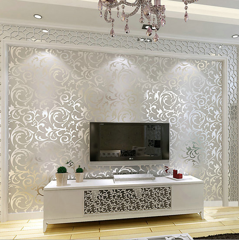 New Luxury Silver Grey Golden Reflective Wallpaper Living Room