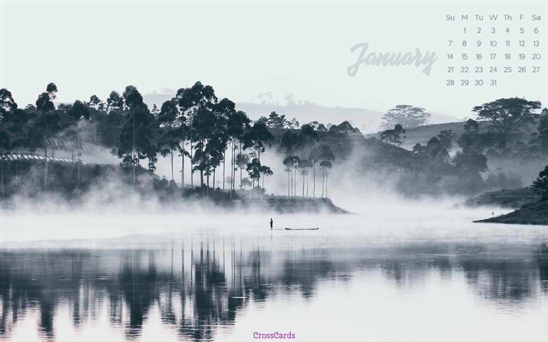 January Mist Desktop Calendar Wallpaper
