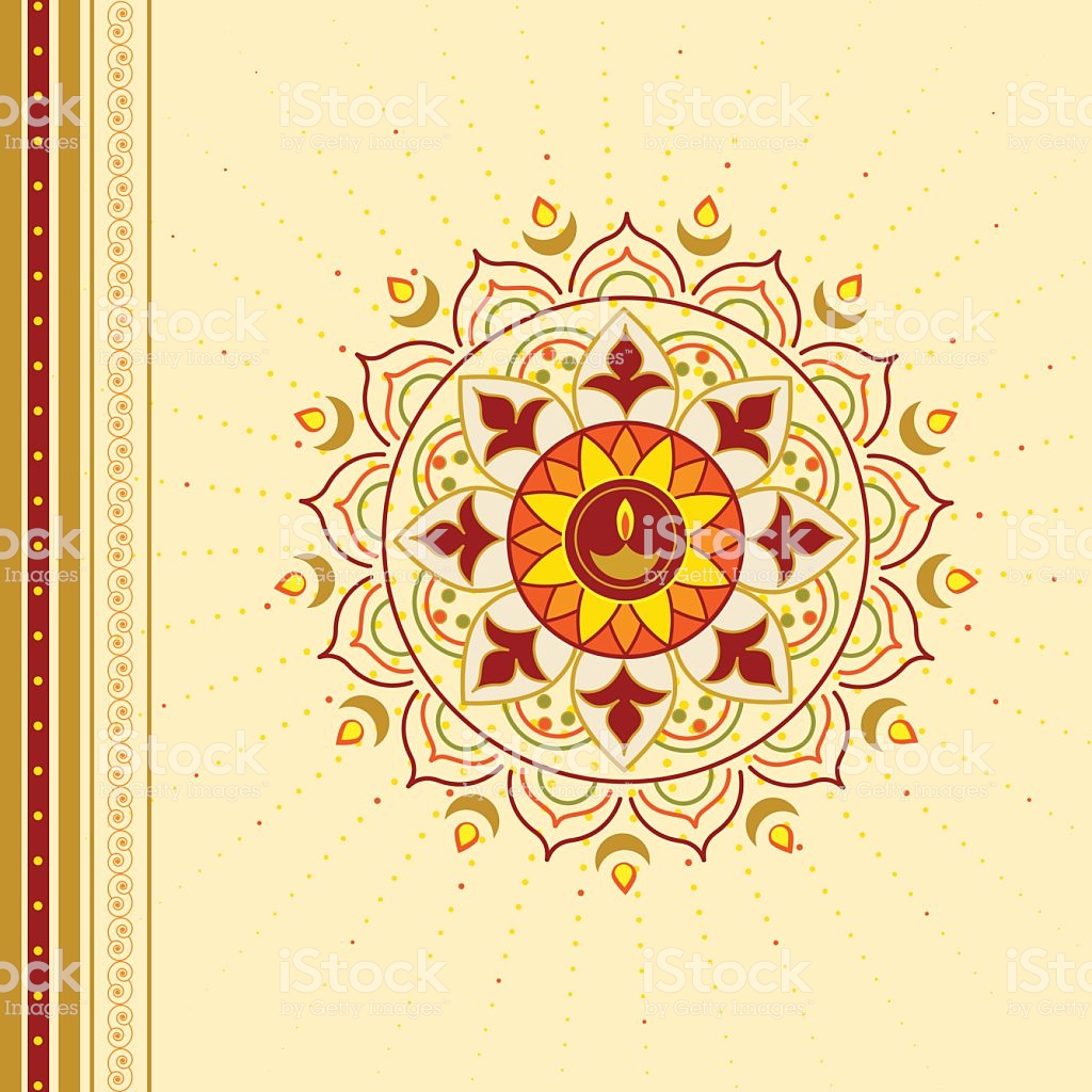 Rangoli Background With Lamps Stock Illustration Image