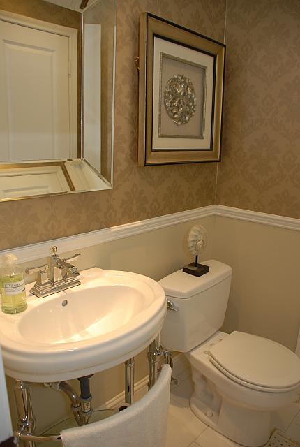 Powder Room After Classic Wallpaper Above The Chair Rail To Give
